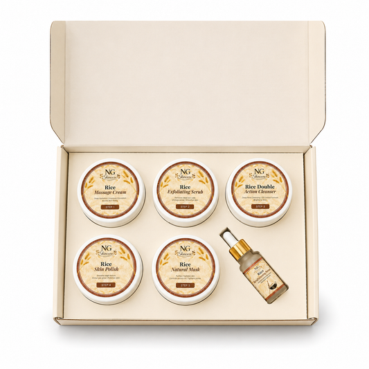 Rice Extract Facial Kit For Bright & Glowing Skin – 6-Step Complete Facial Kit (Free Rice Serum Inside)